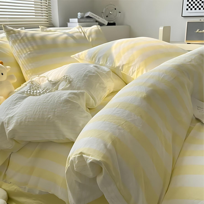 Literie – Classic Striped Bedding Set Pour Une Chambre Élégante Et Confortable bedding Electro Paris Jaune Simple (4 pièces)