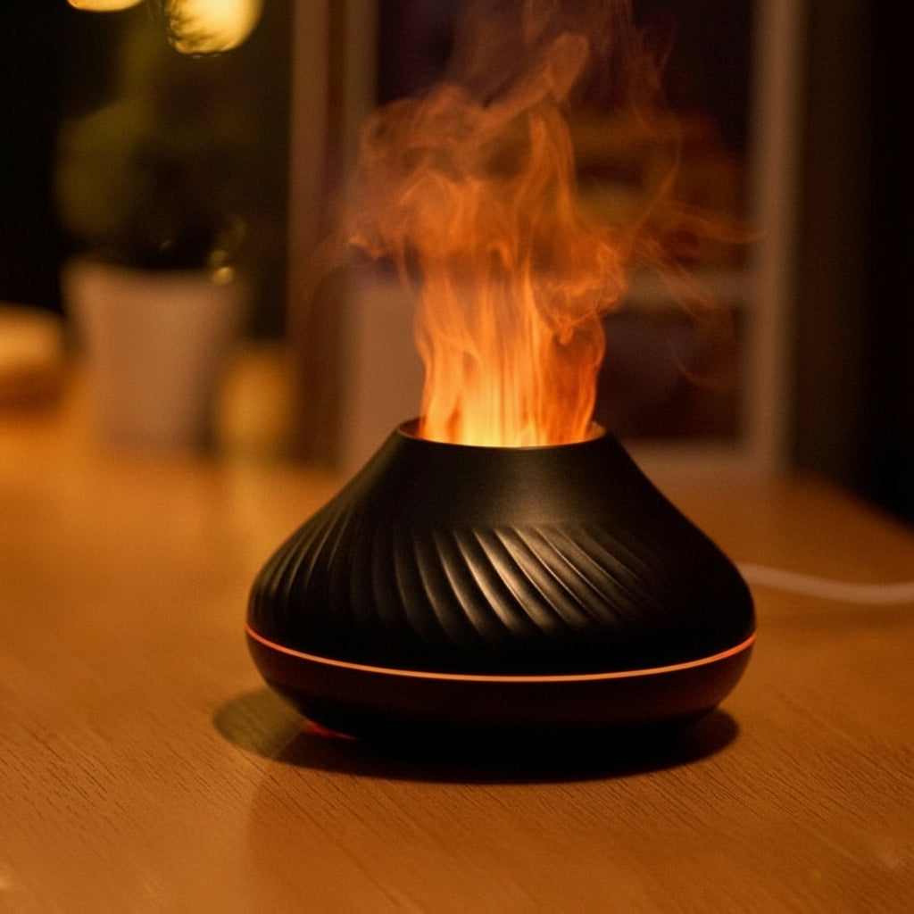 Diffuseur D’Huiles Essentielles Volcanique Avec Lampe À Flamme Colorée Et Humidificateur USB 130ml Humidifier Electro Paris