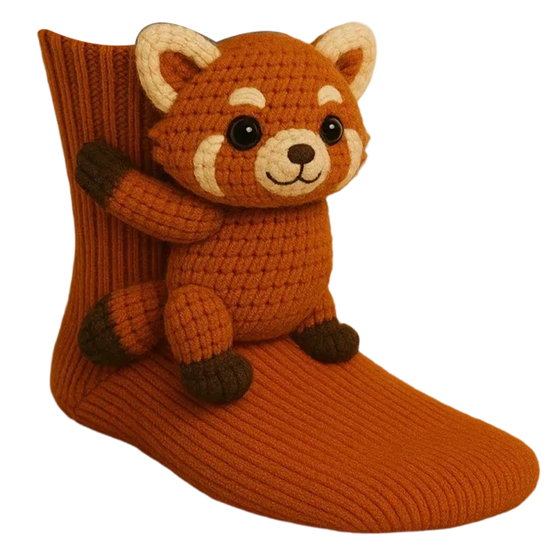 Chaussettes Câlin d’Animaux au Crochet – Motifs Animaliers 3D Ludiques avec Chaleur Douillette d’Hiver Socks Electro Paris Raccoon Taille unique