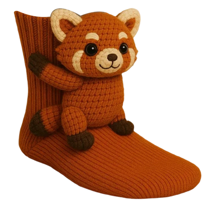 Chaussettes Câlin d’Animaux au Crochet – Motifs Animaliers 3D Ludiques avec Chaleur Douillette d’Hiver Socks Electro Paris Raccoon Taille unique
