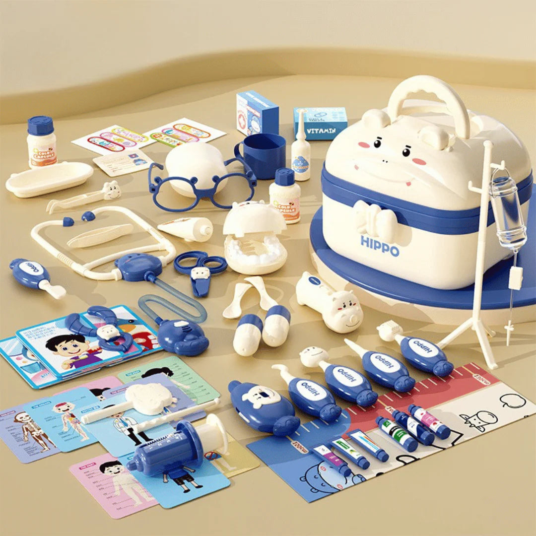 Malette de Docteur Enfant – Jeu Éducatif de Médecin avec Coffret Portable Éclairage Electro Paris Bleu 58 Unité