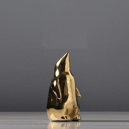 Sculpture Décoration en Céramique Dorée de Pingouin Élégante Sculptures Electro Paris