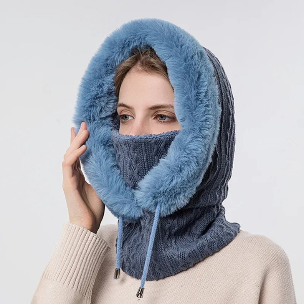 Balaclava en Tricot Élégante avec Bordure en Fourrure – Chaleur et Raffinement Hoodies Electro Paris Bleu