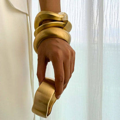 Bracelet Vintage Golden Tide – Ensemble Sculptural en Métal Brossé Bracelets Electro Paris