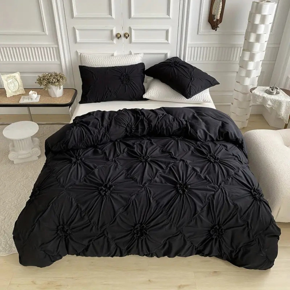 Housse De Couette Ruffle Flower – Douce, Élégante Et Confortable Pour Chambre, Lit Et Cocooning Bedsheet Electro Paris Noir Simple + 1 taie d'oreiller