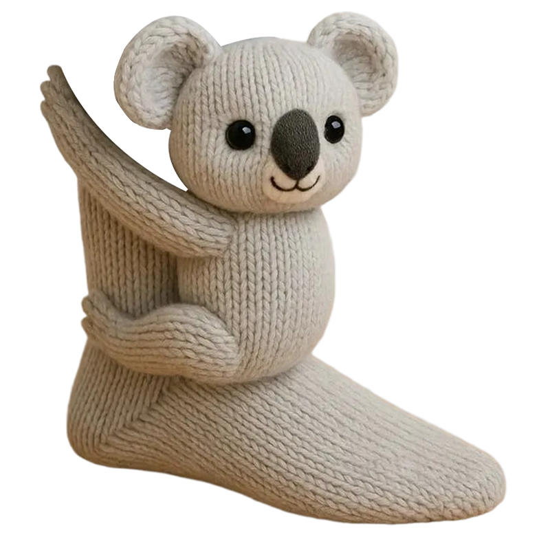 Chaussettes Câlin d’Animaux au Crochet – Motifs Animaliers 3D Ludiques avec Chaleur Douillette d’Hiver Socks Electro Paris Koala Taille unique