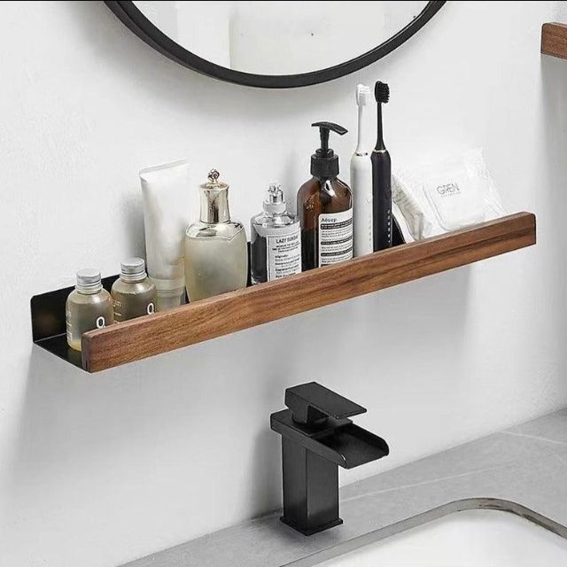Étagère De Salle De Bain Auto-Adhésive En Bois Massif Rangement Élégant Et Naturel Sans Perçage Black Friday Deal shelves Electro Paris