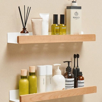 Étagère De Salle De Bain Auto-Adhésive En Bois Massif Rangement Élégant Et Naturel Sans Perçage Black Friday Deal shelves Electro Paris