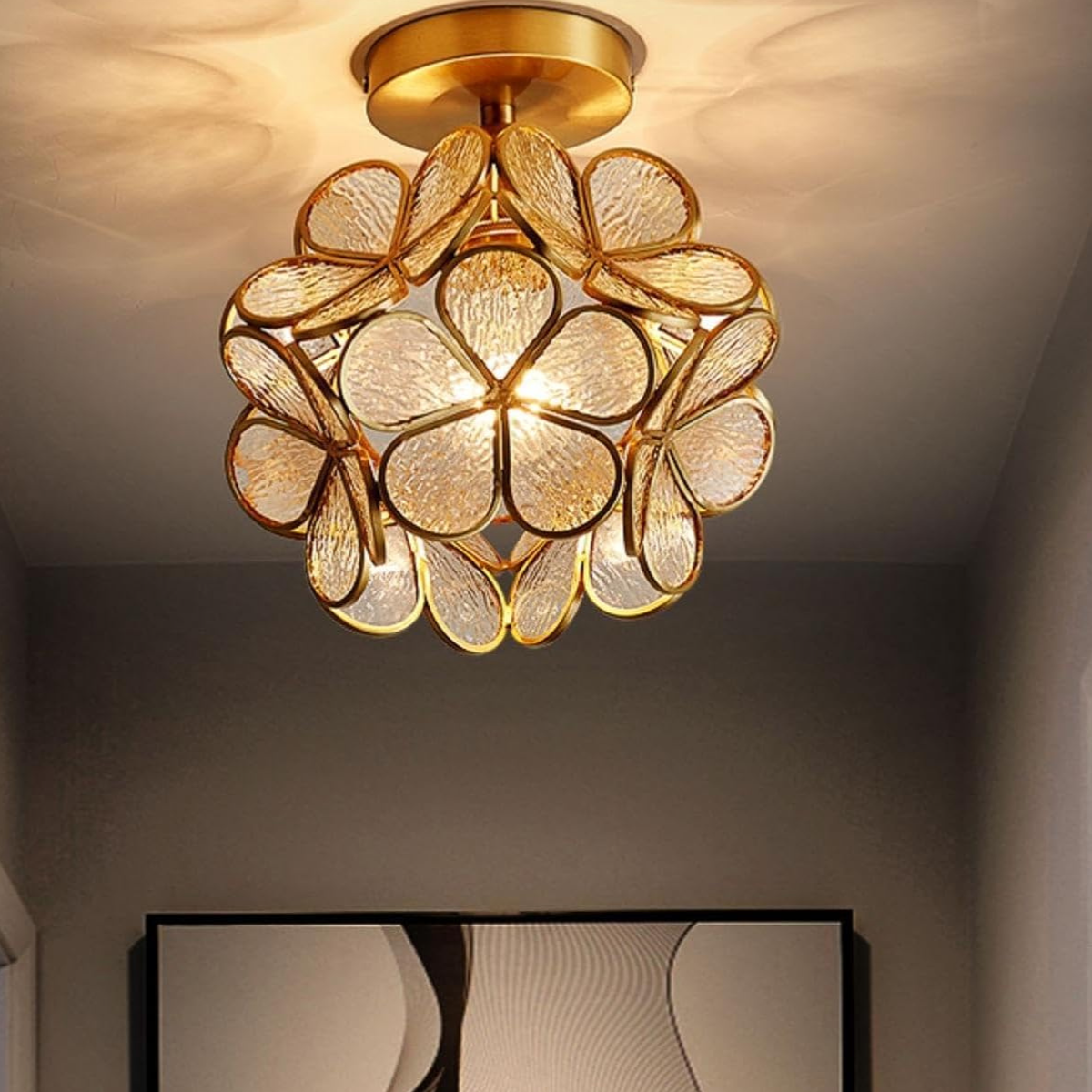 Plafonnier en Verre Doré – Éclat Floral et Élégance Intemporelle Ceiling Lamp Electro Paris