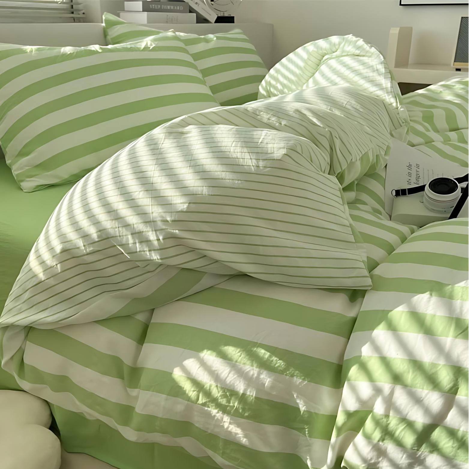 Literie – Classic Striped Bedding Set Pour Une Chambre Élégante Et Confortable bedding Electro Paris Vert Simple (4 pièces)