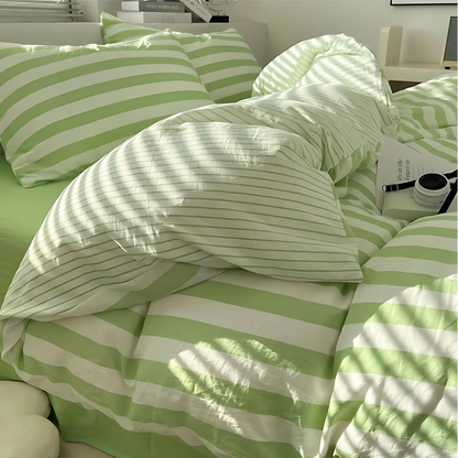 Literie – Classic Striped Bedding Set Pour Une Chambre Élégante Et Confortable bedding Electro Paris Vert Simple (4 pièces)
