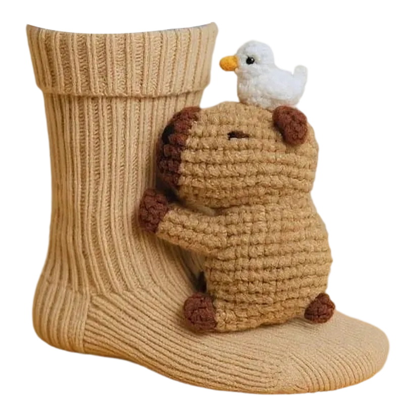 Chaussettes Câlin d’Animaux au Crochet – Motifs Animaliers 3D Ludiques avec Chaleur Douillette d’Hiver Socks Electro Paris Capybara Taille unique