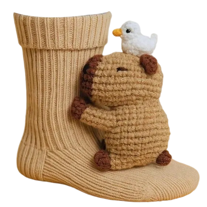Chaussettes Câlin d’Animaux au Crochet – Motifs Animaliers 3D Ludiques avec Chaleur Douillette d’Hiver Socks Electro Paris Capybara Taille unique