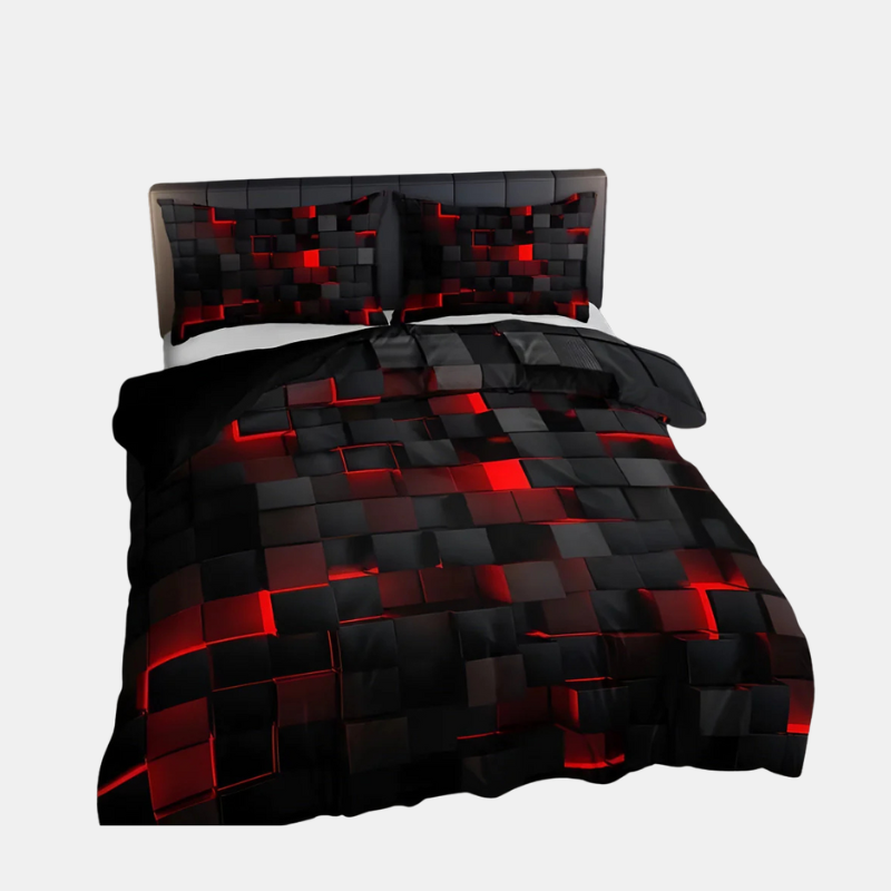 Parure De Lit Geomatrix – Ensemble Housse De Couette Moderne Bedsheet Electro Paris Rouge Single(180x210cm)