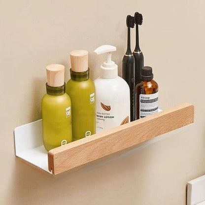 Étagère De Salle De Bain Auto-Adhésive En Bois Massif Rangement Élégant Et Naturel Sans Perçage Black Friday Deal shelves Electro Paris Marron clair S (20cm)