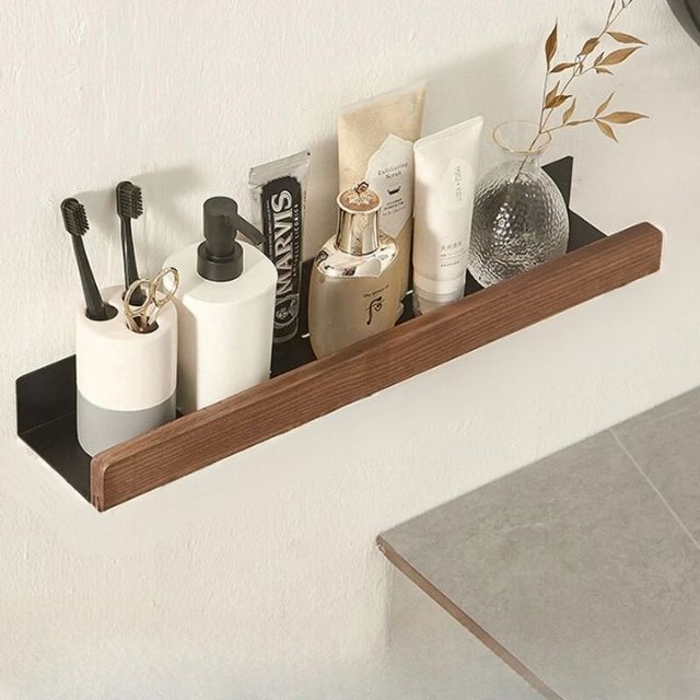 Étagère De Salle De Bain Auto-Adhésive En Bois Massif Rangement Élégant Et Naturel Sans Perçage Black Friday Deal shelves Electro Paris