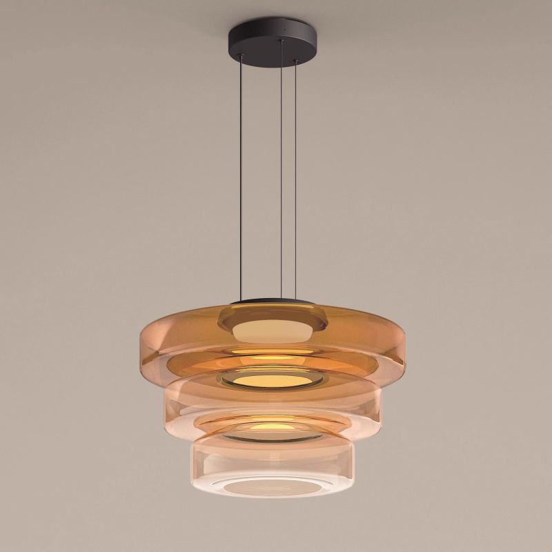 Lampe Suspendue – Lámpara Colgante De Vidrio Estilo Moderno Ceiling Light Electro Paris Ambre 3 Capas - (45 cm x 33 cm)
