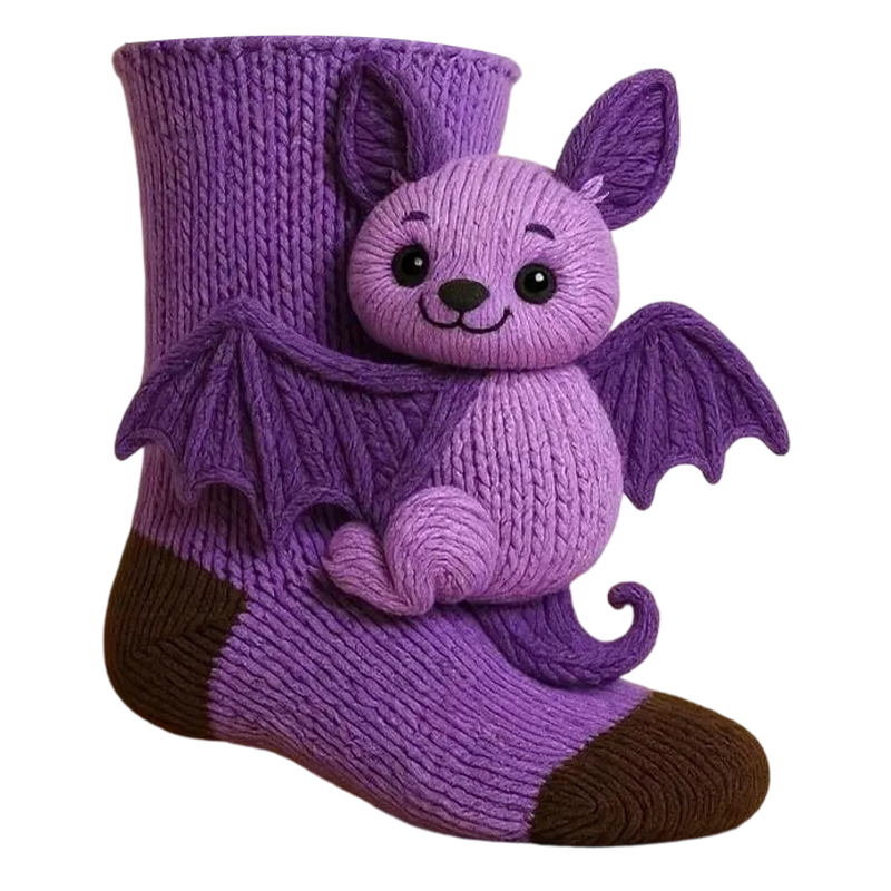 Chaussettes Câlin d’Animaux au Crochet – Motifs Animaliers 3D Ludiques avec Chaleur Douillette d’Hiver Socks Electro Paris Bat Taille unique