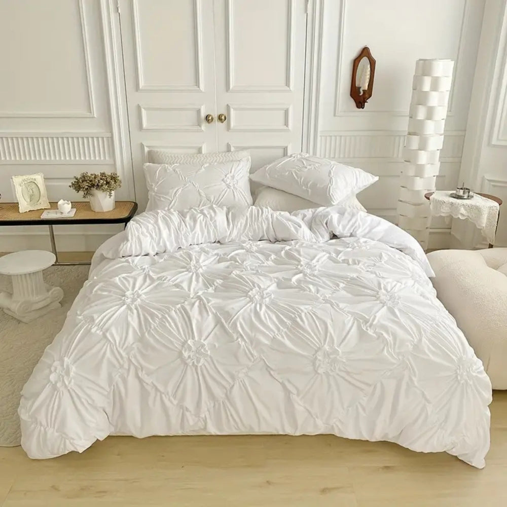 Housse De Couette Ruffle Flower – Douce, Élégante Et Confortable Pour Chambre, Lit Et Cocooning Bedsheet Electro Paris Blanc Simple + 1 taie d'oreiller