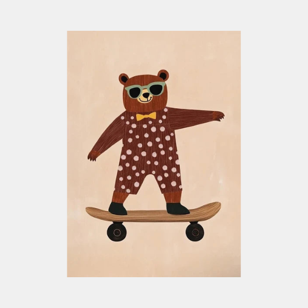 Art Mural pour Chambre d'Enfant avec Animaux Skateurs – Affiche Colorée pour Décor de Garderie Art mural Electro Paris 16 30x42cm Sans Cadre