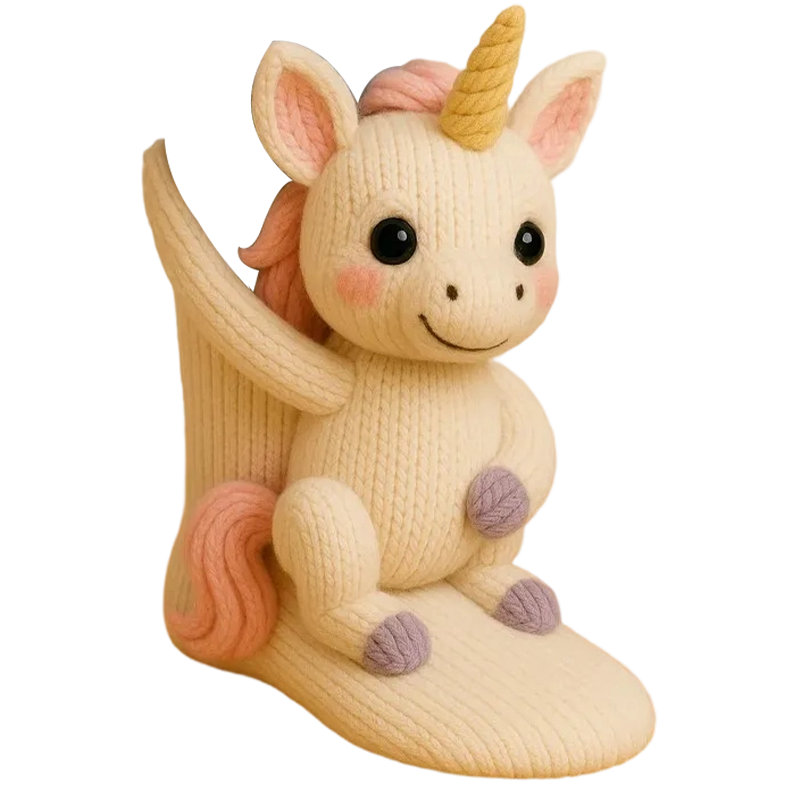 Chaussettes Câlin d’Animaux au Crochet – Motifs Animaliers 3D Ludiques avec Chaleur Douillette d’Hiver Socks Electro Paris Licorne Taille unique