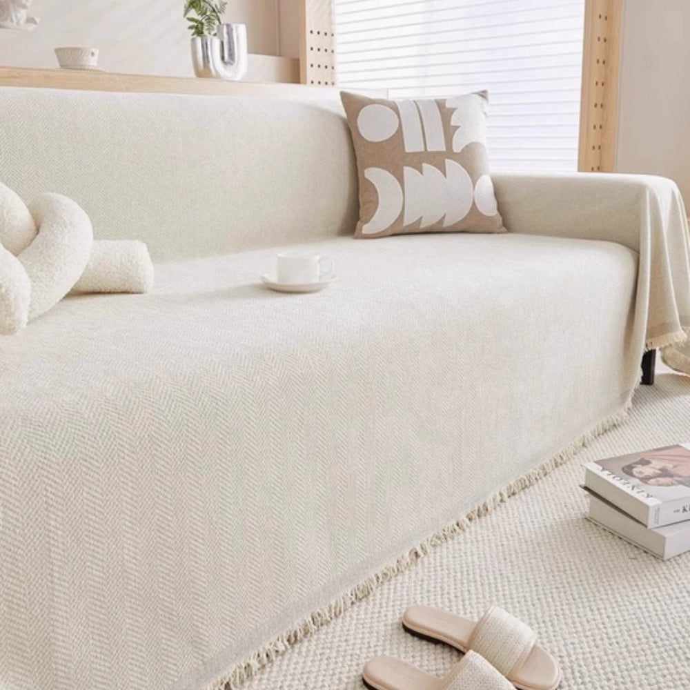 Housse De Canapé Moderne Et Antipoussière Avec Finition Brossée Pour Salon Confortable Et Protégé Sofa Cover Electro Paris Beige 180x130cm