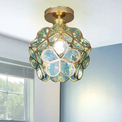 Plafonnier en Verre Doré – Éclat Floral et Élégance Intemporelle Ceiling Lamp Electro Paris