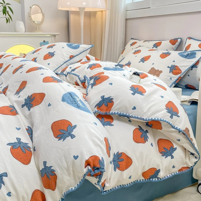 Literie – Floral Bedding Set Avec Motifs Cerises Et Fleurs Pour Une Chambre Fraîche Et Colorée Bedding Electro Paris Fraise Simple - 3 pièces