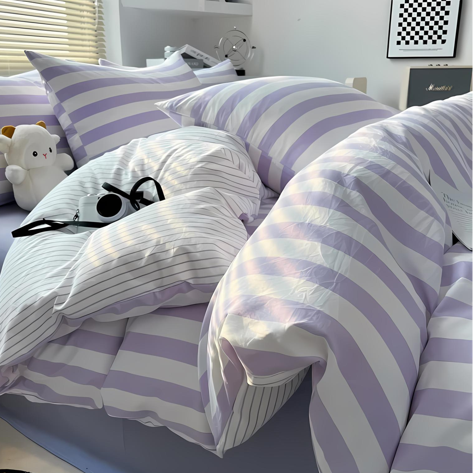 Literie – Classic Striped Bedding Set Pour Une Chambre Élégante Et Confortable bedding Electro Paris Violet Simple (4 pièces)