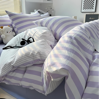 Literie – Classic Striped Bedding Set Pour Une Chambre Élégante Et Confortable bedding Electro Paris Violet Simple (4 pièces)