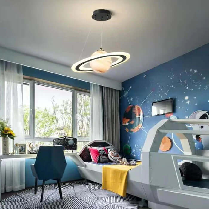 Lampe Suspendue LED Pour Chambre D’Enfant Au Design Planètes Et Couleurs Lumineuses Ceiling Light Electro Paris B (Sans astronaute) Saturne orange 3 températures de couleur