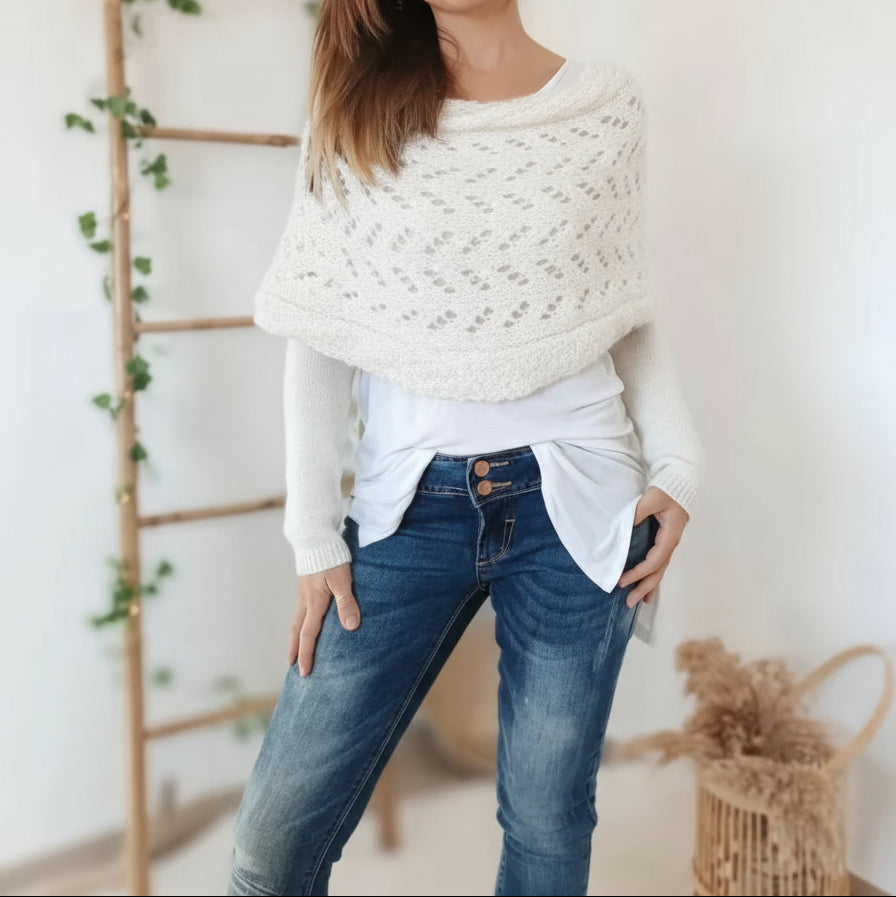 Écharpe Innovante À Doubles Manches Pour Style Et Confort Toute Saison Women sweater Electro Paris Blanc Taille unique