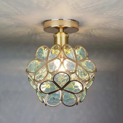 Plafonnier en Verre Doré – Éclat Floral et Élégance Intemporelle Ceiling Lamp Electro Paris