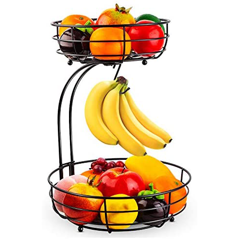 Panier à Fruits et Légumes à Deux Niveaux Avec Support à Bananes – Panier Métallique Élégant Pour Cuisine Organisée Fruit storage Electro Paris