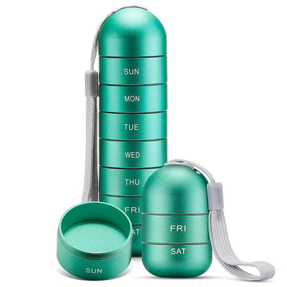 Pilulier De Voyage En Aluminium 7 Jours Étanche Et Compact Pour Médicaments Pill box Electro Paris Vert