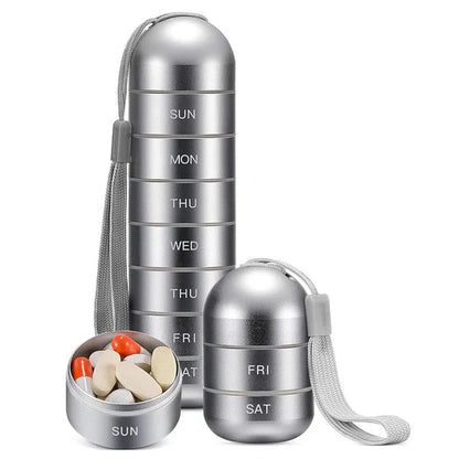 Pilulier De Voyage En Aluminium 7 Jours Étanche Et Compact Pour Médicaments Pill box Electro Paris Argent