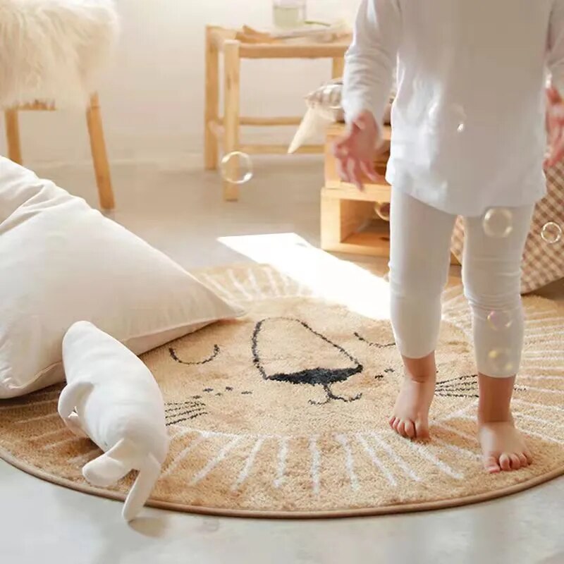 Tapis de jeu rond pour enfants Lion – Doux, Confortable et Ludique