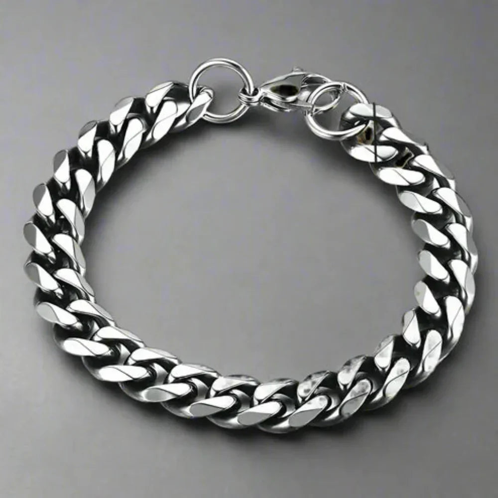 Bracelet à maillons – Bracelet en acier inoxydable pour hommes et femmes avec ajustement réglable Jewelry Bracelet Chain Electro Paris Vintage Argent 18 cm