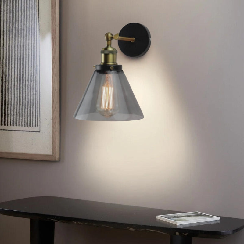 Applique Murale en Verre – Lampe Murale Industrielle Vintage à Abat-Jour Transparent Éclairage mural Electro Paris Fumé