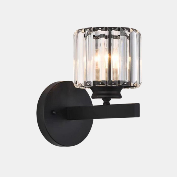 Applique Murale Moderne en Cristal pour Chambre – Lampe en Verre Cannelé pour Couloir Appliques murales Electro Paris Noir Rond D15*H24cm