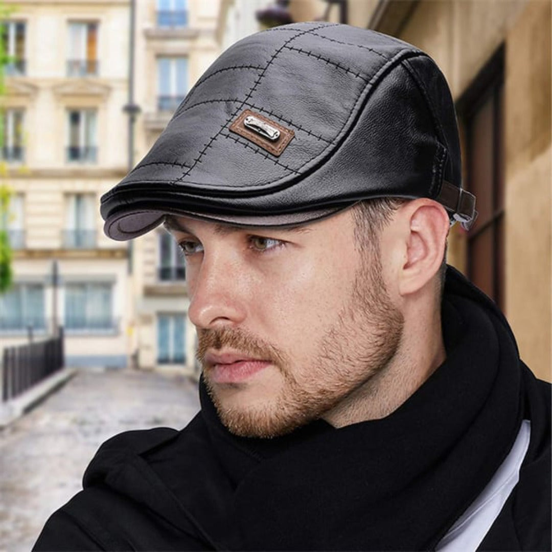 Casquette Plate Rétro en Cuir pour Homme – Béret Classique pour Toutes Saisons Chapeaux pour hommes Electro Paris Noir Marron foncé