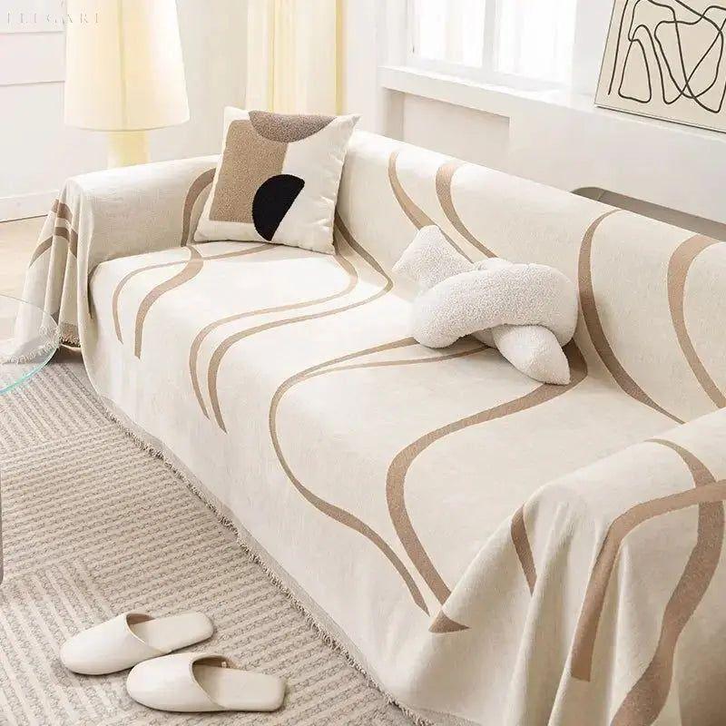 Couverture Canapé Texturée En Chenille Et Coton Pour Intérieurs Confortables Sofa cover Electro Paris Kaki 180x130cm