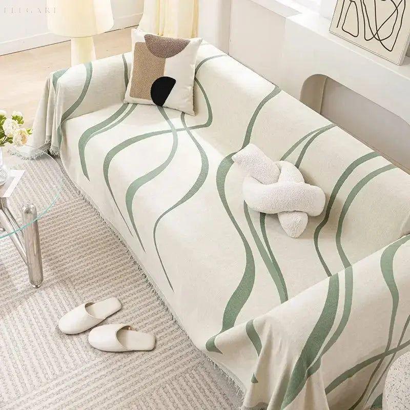 Couverture Canapé Texturée En Chenille Et Coton Pour Intérieurs Confortables Sofa cover Electro Paris Vert 180x130cm