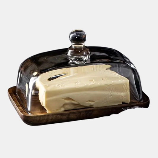 Beurrier Transparent avec Couvercle en Bois – Design Rectangulaire Tableware Electro Paris Acacia