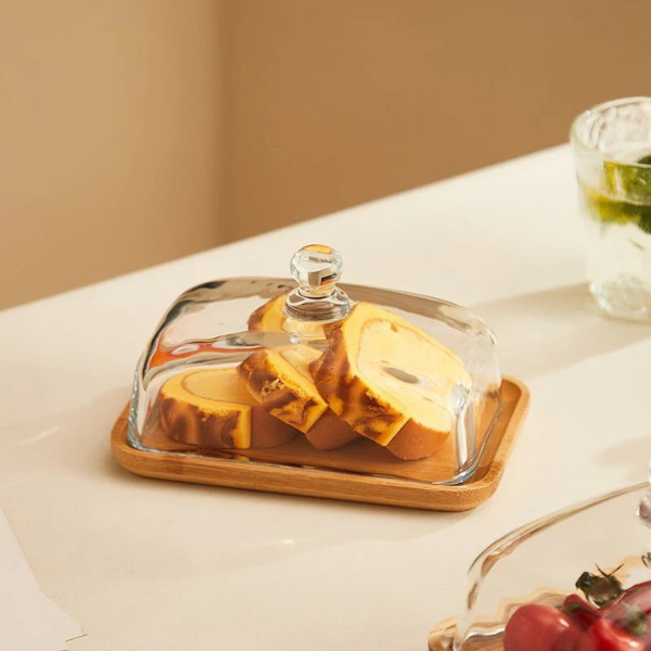 Beurrier Transparent avec Couvercle en Bois – Design Rectangulaire Tableware Electro Paris
