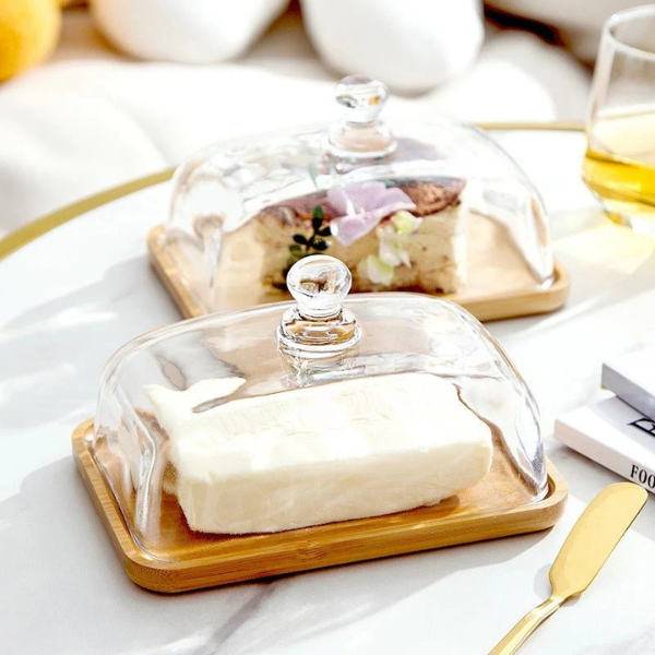 Beurrier Transparent avec Couvercle en Bois – Design Rectangulaire Tableware Electro Paris