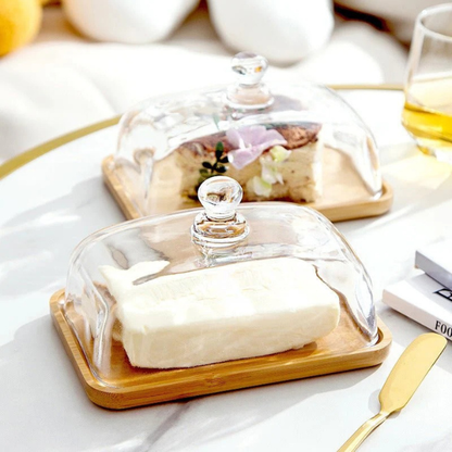 Beurrier Transparent avec Couvercle en Bois – Design Rectangulaire Tableware Electro Paris