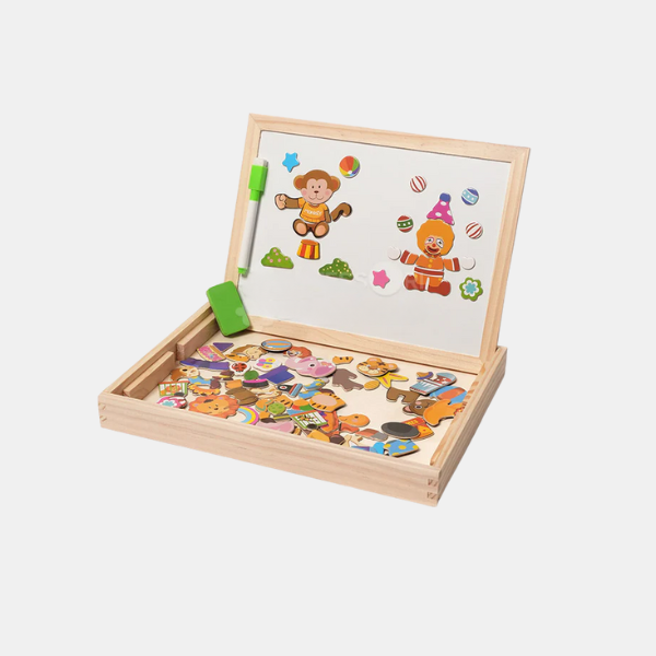 Boîte à Puzzle Magnétique en Bois pour Tout-Petits – Tableau à Dessin Double Face Thème Cirque Jouets éducatifs Electro Paris