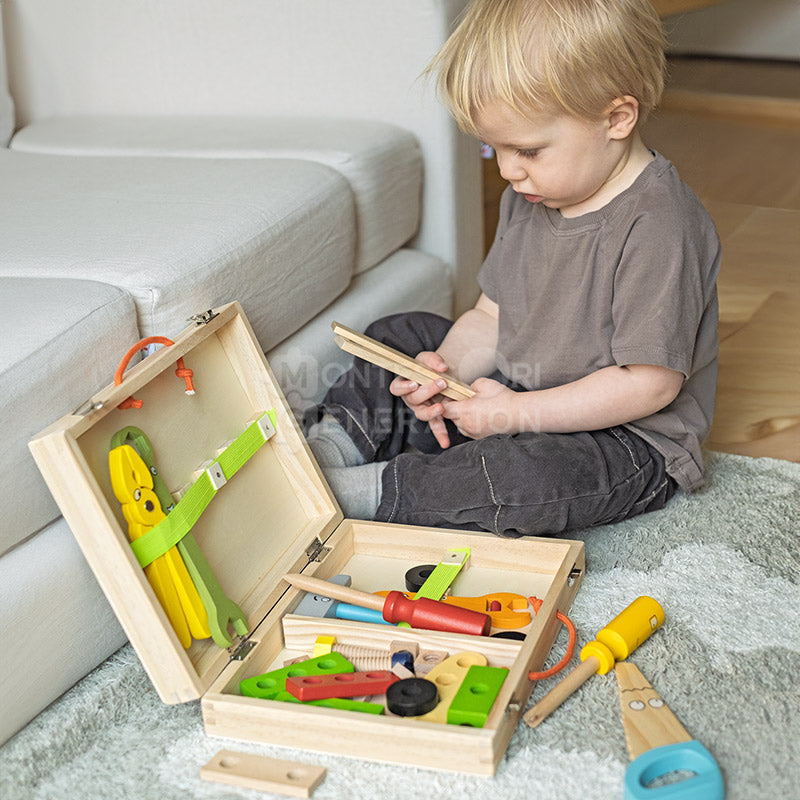 Boîte à Outils en Bois pour Enfants – Ensemble de Jeu d'Imitation Montessori pour le Développement Jouets Montessori Electro Paris