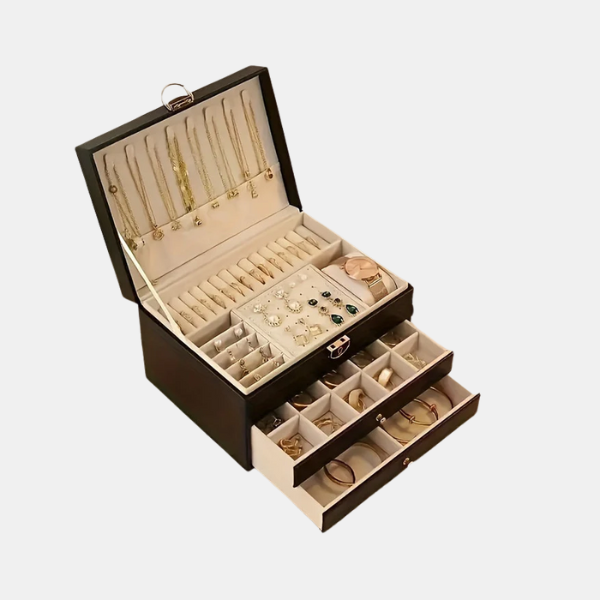 Boîte à Bijoux en Cuir Élégante avec Compartiments – Rangement Pratique et Chic Organisateurs de bijoux Electro Paris Noir